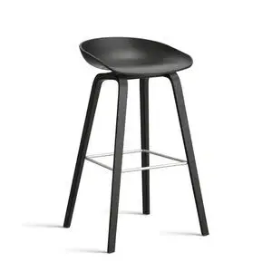Hay - AAS32 Barstol Høj Sortlakeret egetræsfiner 4-benet fodstøtte i rustfrit stål H75 Standard glider - Sort 2.0