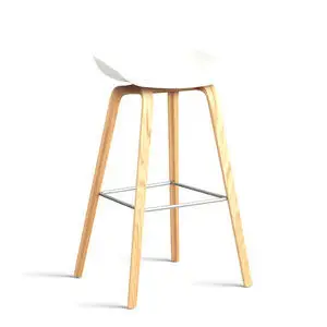 Hay - AAS32 Barstol Høj Lakeret egetræsfiner 4-benet fodstøtte i rustfrit stål H75 Standard glider - Hvid 2.0