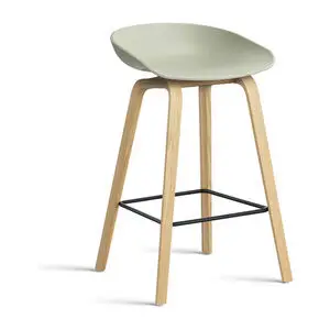 Hay - AAS32 Bar Stool Low Lacquered oak veneer 4 leg base Black powder coated steel footrest H65 Standard glider - Pastel green 2.0