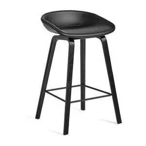 Hay - AAS33 Bar Stool Low Black lacquered oak veneer 4 leg base Black powder coated steel footrest H65 Standard glider - Black