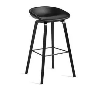 Hay - AAS33 Bar stool High Black lacquered oak veneer 4 leg base Black powder coated steel footrest H75 Standard glider - Black