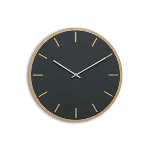 Hemverk - Vægur - Lys Eg/Mørkegrøn - Sølv visere - Ø38 cm