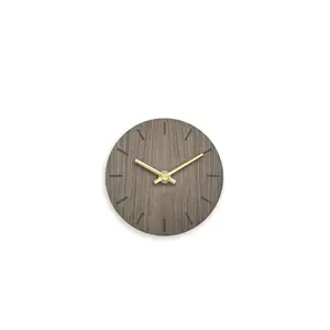 Hemverk - Vægur - Valnød - Ø12 cm - Guld visere