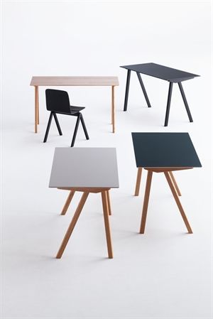 Image of Hay bord - CPH90 - skrivebord (ben i sæbebehandlet eg og top i grey linoleum)