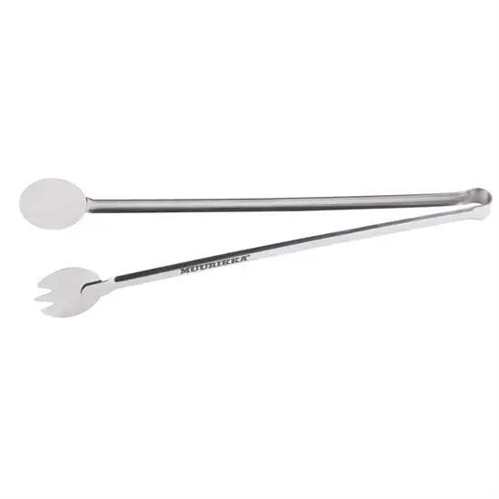 Muurikka grillgaffel i metal, 38 cm. Flad ende og gaffel, med "MUURIKKA" på håndtaget.
