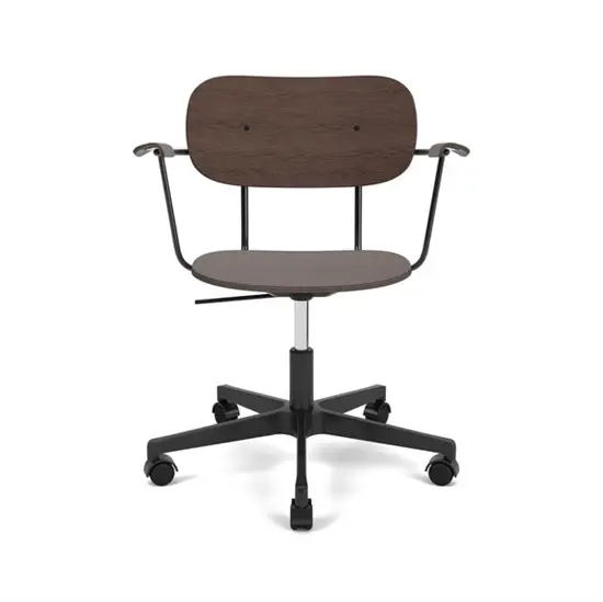 Audo Copenhagen - Co Task Chair w/Armrest, Star Base w/Casters For Hard Floor, Black Aluminium, Dark Stained Oak Seat, Back And Arms
