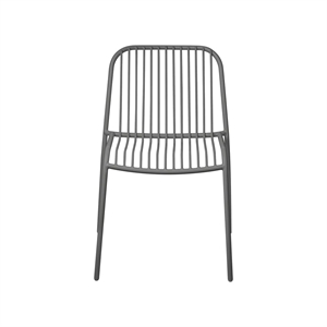Stol i minimalistisk tråddesign, granitgrå farve, med fire ben og afrundede kanter.