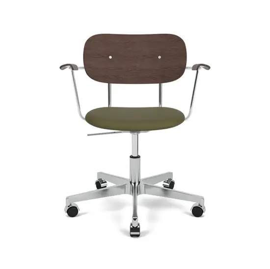 Audo Copenhagen - Co Task Chair w/Armrest, Star Base w/Casters, Polished Aluminium, Seat Upholstered With PC0L, Oak Back And Arms, Hard Floor, Dark St. Oak, EU/US - CAL117, 0441 (Army), Sierra, Sierra, Camo