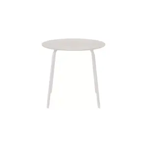 Rundt bistrobord i silkegrå med glat overflade og fire slanke ben.