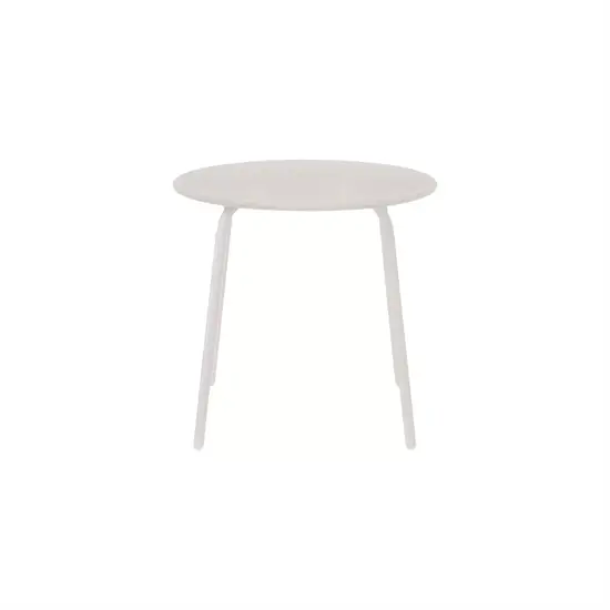 Rundt bistrobord i silkegrå med glat overflade og fire slanke ben.