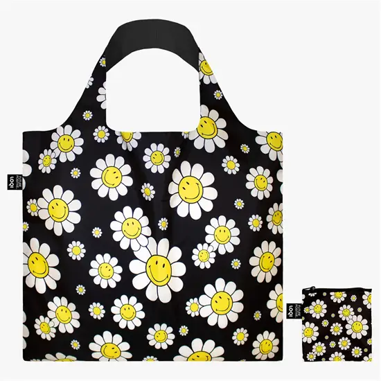 LOQI - Indkøbsnet - Smiley Flowers - Sort