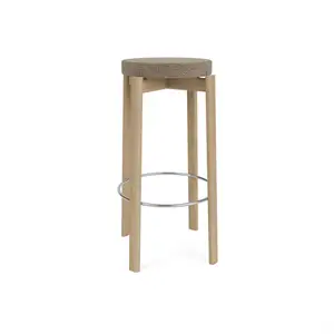 Audo Copenhagen - Passage Bar Stool, Natural Oak Base, Seat Upholstered With PC1T, Steel Ring