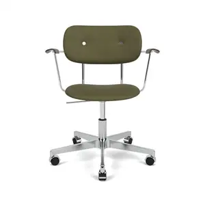 Audo Copenhagen - Co Task Chair w/Armrest, Star Base w/Casters, Polished Aluminium, Seat And Back Upholstered With PC0L, Oak Arms, Hard Floor, Dark St. Oak, EU/US - CAL117, 0441 (Army), Sierra, Sierra, Camo