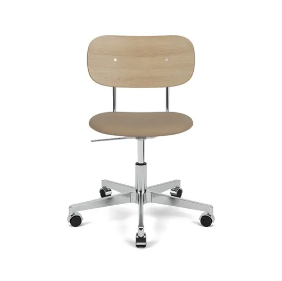 Audo Copenhagen - Co Task Chair, Star Base w/Casters, Polished Aluminium, Seat Upholstered With PC0L, Oak Back, Hard Floor, Natural Oak, EU/US - CAL117, 1611 (Stone), Sierra, Sierra, Camo