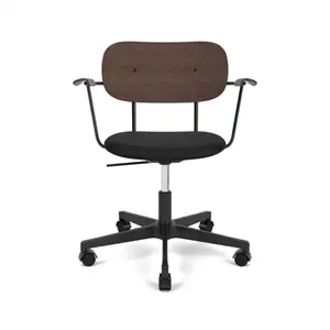 Audo Copenhagen - Co Task Chair w/Armrest, Star Base w/Casters, Black Aluminium, Seat Upholstered With PC0L, Oak Back And Arms, Hard Floor, Dark St. Oak, EU/US - CAL117, 1001 (Black), Sierra, Sierra, Camo