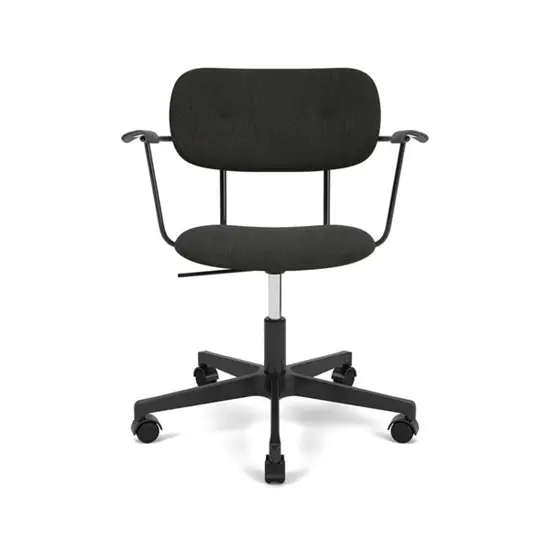 Audo Copenhagen - Co Task Chair w/Armrest, Star Base w/Casters, Black Aluminium, Seat And Back Upholstered With PC1T, Oak Arms, Hard Floor, Black Oak, EU/US - CAL117, 0198 (Black), Re-wool, Re-wool, Kvadrat
