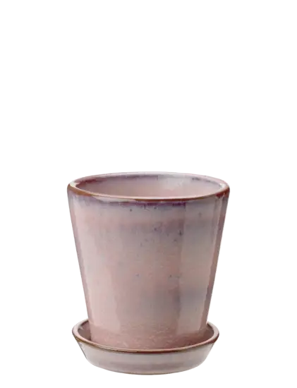 Knabstrup Keramik urtepotteskjuler, 10.5 cm, rosa, glansfuld finish, cylindrisk, med underskål.