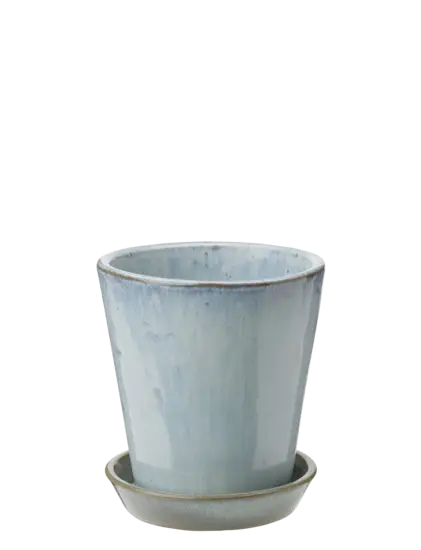 Mintgrøn, cylindrisk urtepotteskjuler med blank finish og underkop.