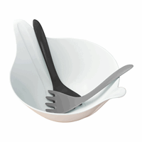 Koziol - Leaf - Salatskål og salatbestik- Hvid/Sort/Grå