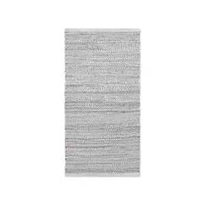 Rug Solid - Tæppe m. læder, light grey - 75x200 cm