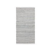 Rug Solid - Tæppe m. læder, light grey - 75x300 cm