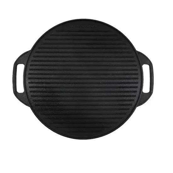 Rund grillpande med ribbet overflade og to håndtag. Velegnet til grillning. Diameter: Ø42 cm.