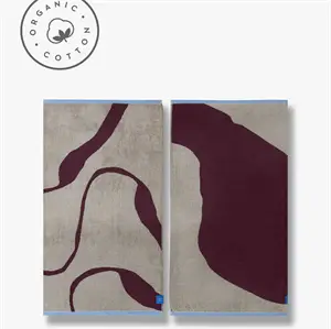 To håndklæder med abstrakt vin og sand mønster, blå kanter, 2-pak. Økologisk bomuld.