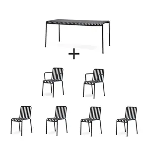 Udendørs møbelsæt med slankt design: 1 bord, 4 stole uden armlæn, 2 stole med armlæn i antracit.