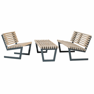 Image of PLUS - Siesta - Møbelsæt - Sofa, stol, stort bord - drivtømmerfarve