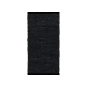 Rug Solid - Tæppe m. læder, sort - 170x240 cm