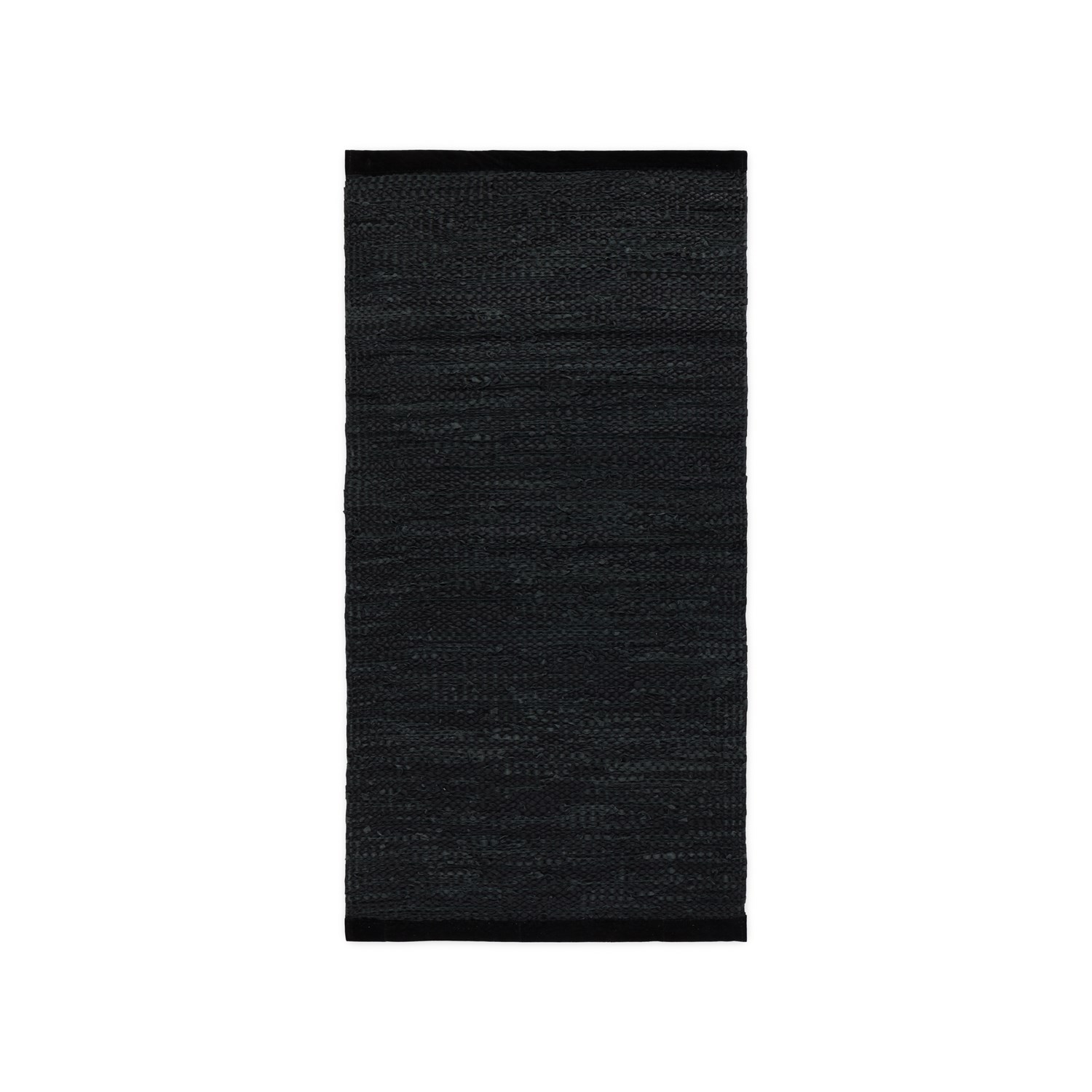 Rug Tæppe m. læder, sort - 60x90 cm
