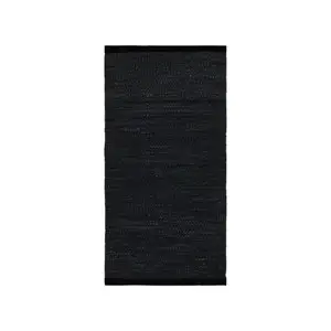 Rug Solid - Tæppe m. læder, sort - 75x200 cm