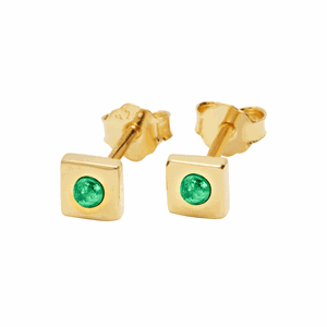 Image of Louise Kragh - Ørestikkere - Square Pearl - Guld/Grøn Emerald