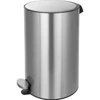Rund affaldsspand i blankt stål med fodpedal. 20L kapacitet.