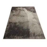Rektangulært tæppe med grå nuancer og jævn tekstur, måler 200x300 cm.