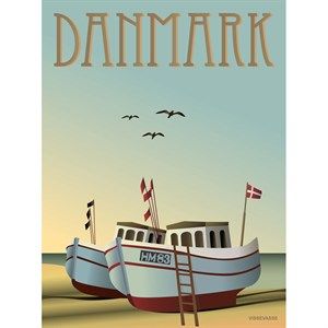 Image of VISSEVASSE - Danmark plakat - fiskebådene 30 x 40