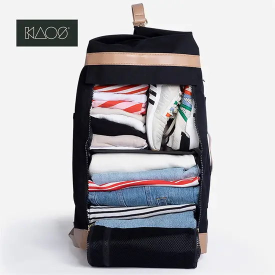 KAOS - Rygsæk, Weekend bag - 40 Liter - 28x50x28 cm - Sort med læder