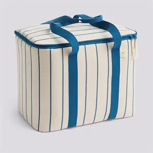 Hay - Outdoor Market Cooler Bag-Medium-Beige with blue stripe