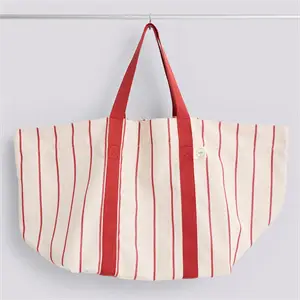 Hay - Outdoor Market Picnic Bag-Medium-Beige with red stripe