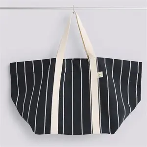 Hay - Outdoor Market Picnic Bag-Medium-Black with beige stripe