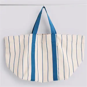 Hay - Outdoor Market Picnic Bag-Medium-Beige with blue stripe