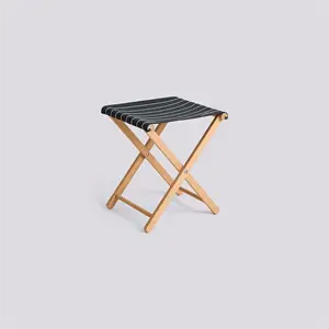 Hay - Outdoor Market Folding Stool-Black with beige stripe