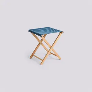 Hay - Outdoor Market Folding Stool-Blue with beige stripe