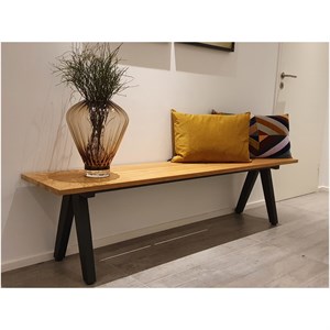 friis furniture - Alba bænk - længde 180 cm - Teaktræ og galvaniseret sorte ben