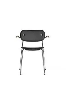 Audo Copenhagen - Co Dining Chair w/Armrest, Chrome Steel Base, Upholstered Seat and Back PC1L, with Oak Arms, Dark Stained Oak, EU/US - CAL117 Foam, 0842 (Black), Dakar, Dakar, Nevotex