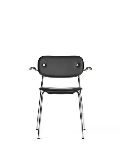 Audo Copenhagen - Co Dining Chair w/Armrest, Chrome Steel Base, Upholstered Seat and Back PC1L, with Oak Arms, Dark Stained Oak, EU/US - CAL117 Foam, 0842 (Black), Dakar, Dakar, Nevotex