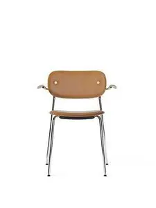 Audo Copenhagen - Co Dining Chair w/Armrest, Chrome Steel Base, Upholstered Seat and Back PC1L, with Oak Arms, Natural Oak, EU/US - CAL117 Foam, 0250 (Cognac), Dakar, Dakar, Nevotex