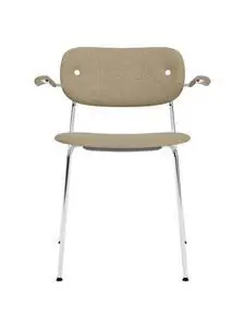 Audo Copenhagen - Co Dining Chair w/Armrest, Chrome Steel Base, Upholstered Seat and Back PC0T, with Oak Arms, Natural Oak, EU/US - CAL117 Foam, 02 (Beige), Audo Bouclé, Audo Bouclé, Audo