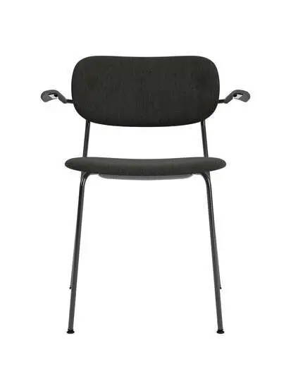 Audo Copenhagen - Co Dining Chair w/Armrest, Black Steel Base, Upholstered Seat and Back PC1T, Oak Arms, Black Oak, EU/US - CAL117 Foam, 0198 (Black), Re-wool, Re-wool, Kvadrat