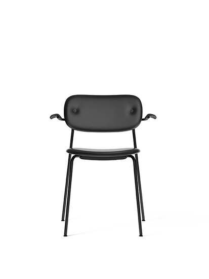 Audo Copenhagen - Co Dining Chair w/Armrest, Black Steel Base, Upholstered Seat and Back PC1L, Oak Arms, Black Oak, EU/US - CAL117 Foam, 0842 (Black), Dakar, Dakar, Nevotex